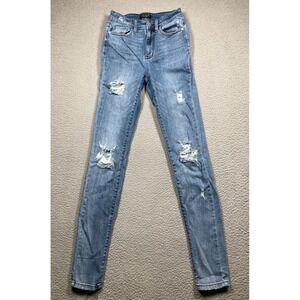 Judy Blue Jeans Women's 3/26 Blue Skinny Fit Light Wash Distressed Stretch Denim